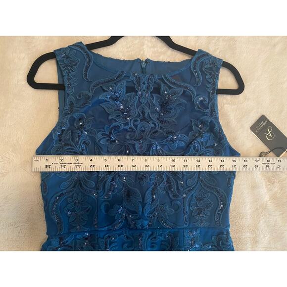 NWT ADRIANNA PAPELL DRESS GOWN 4 BLUE MOTHER OF THE BRIDE EVENING FORMAL WEDDING - Picture 13 of 15